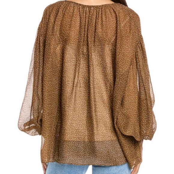 Vince Starry Dot Shirred Long Sleeve Blouse Brown Sheer Size Small - Picture 3 of 9